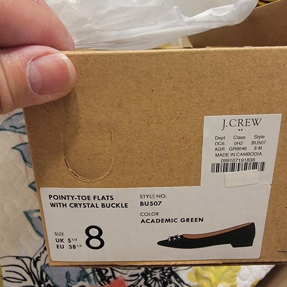 NIB J. Crew Satin Pointy Toe Flats with Crystal Embellished Buckle - Picture 9 of 9